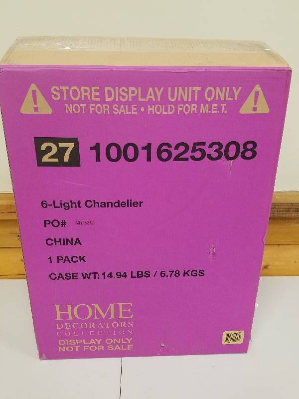 lot 18 image: Home Decorators Collection 6-Light Aged Bronze Pendant with Wood Accents