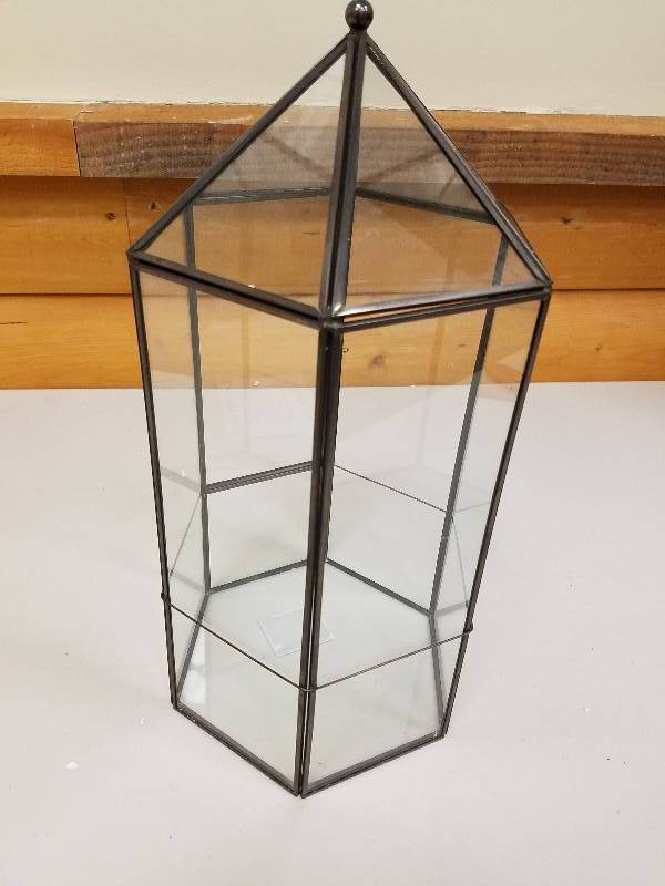 lot 43 image: THREE HANDS Black Metal and Glass Terrarium