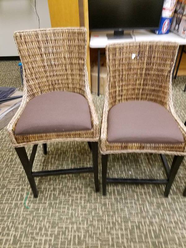 lot 54 image: Home Decorators Collection Genie 46 in. and 42 in. Brown Weave Wicker Bar Stool