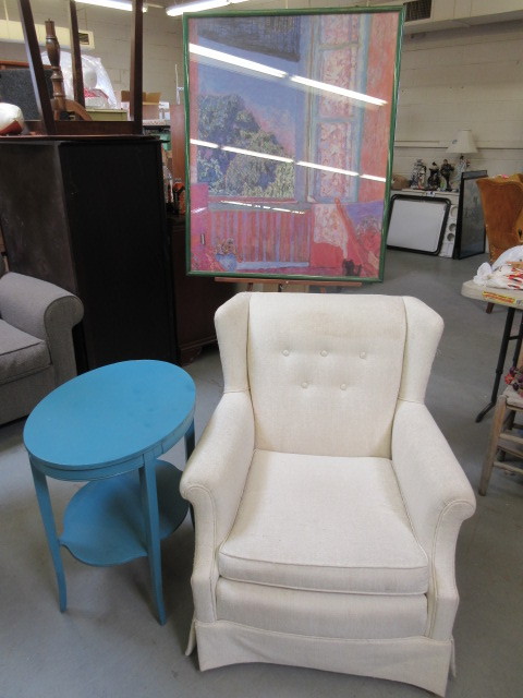 CHAIR, TABLE AND ART