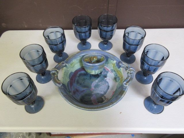 HAND MADE CHIP AND DIP BOWL,  GOBLETS