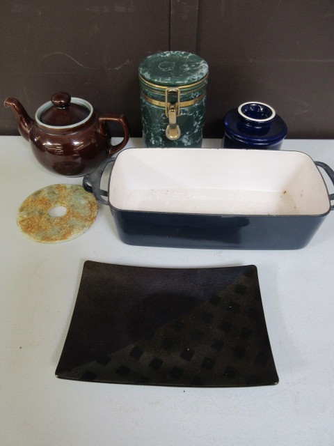 IRIDIZED PLATE AND MISC ITEMS.