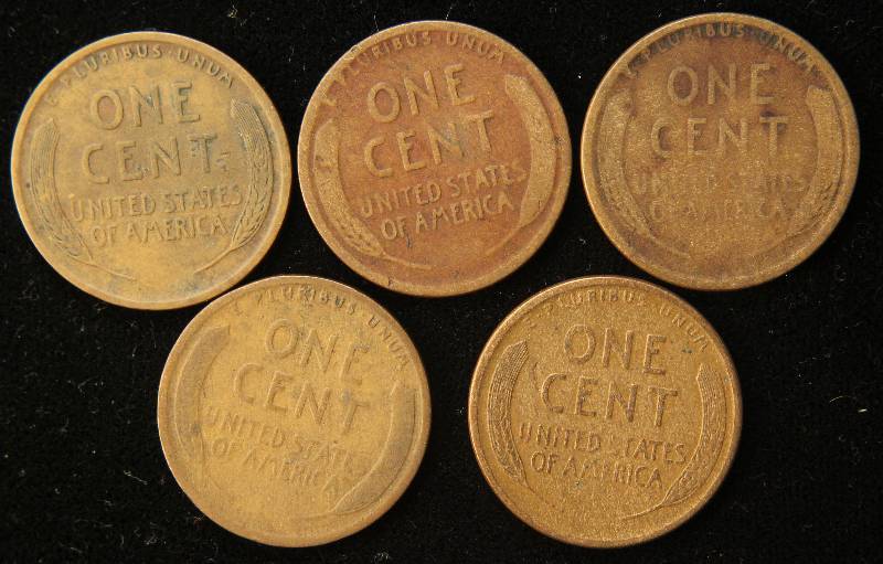 GROUP OF 5 WHEAT CENTS 1920-P-D-S 1921P-S