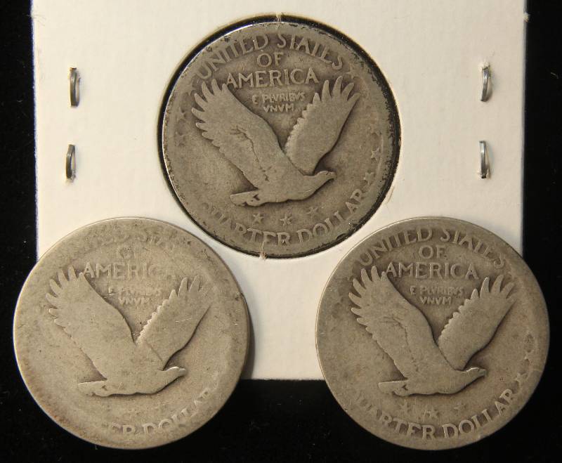 3 STANDING LIBERTY SILVER QUARTERS IN LOW GRADE