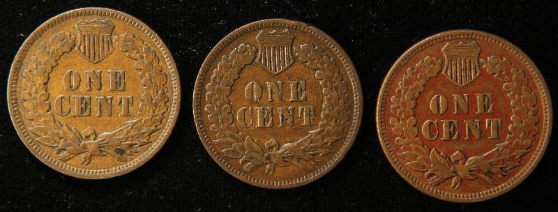 3 INDIAN HEAD CENTS 1892, 1905, 1907 F-VF