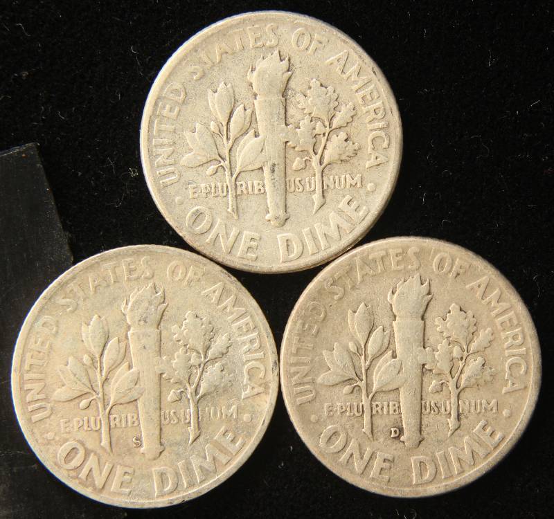 3 SILVER DIMES 1947 1947-D 1947-S