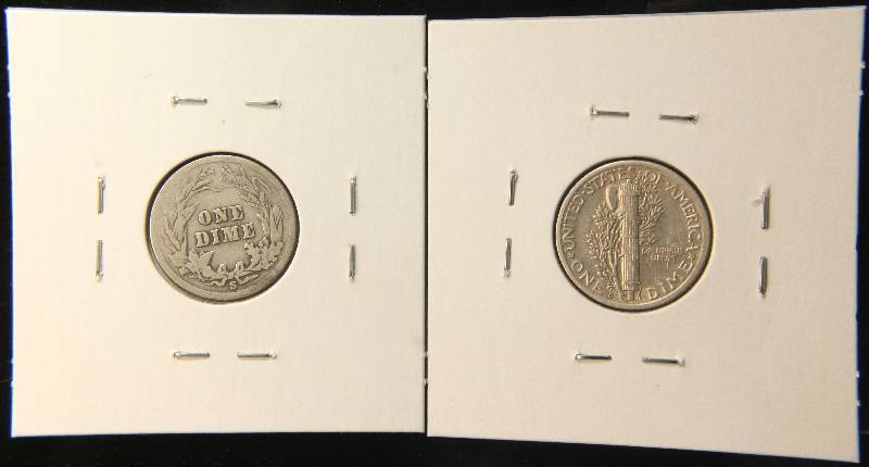 2 SILVER DIMES 1905-S BARBER &1936-D US MERCURY