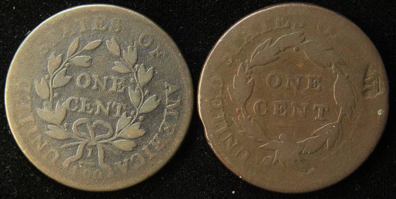 2 EARLY US LARGE CENTS 1801 DRAPED BUST & 1814 CLASSIC HEAD