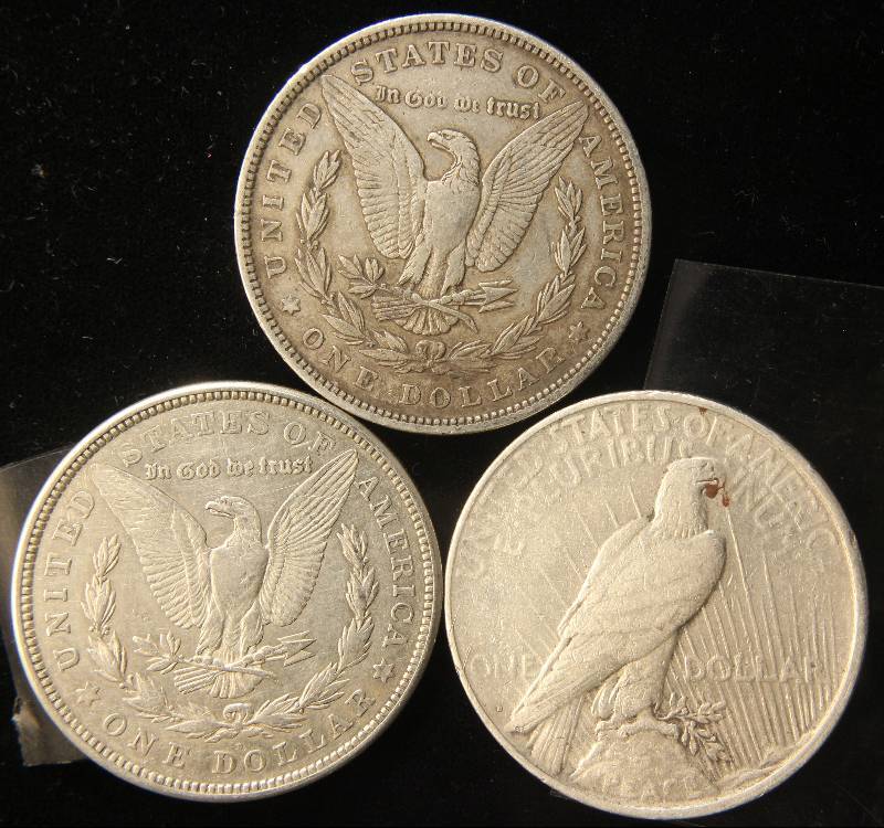 3 SILVER DOLLARS 1884, 1921-D, 1926-D XF-AU