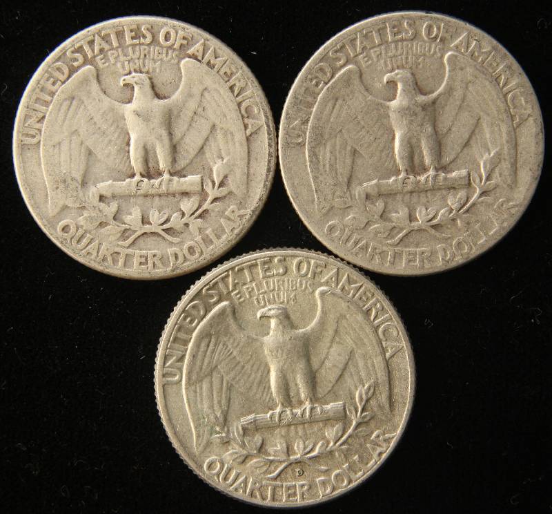 3 SILVER WASHINGTON QUARTERS  1932 1946 1964-D