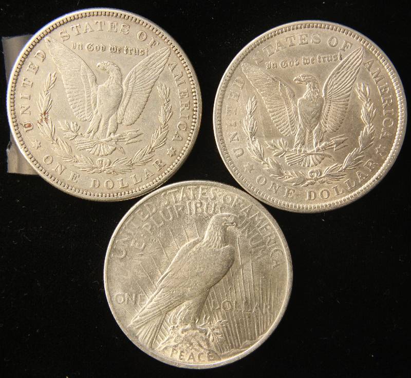 3 SILVER DOLLARS 1884 1921 1922 XF-AU