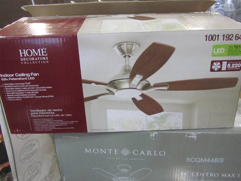 lot 42 image: Home Decorators Collection Petersford 52 in. LED Brushed Nickel Ceiling Fan