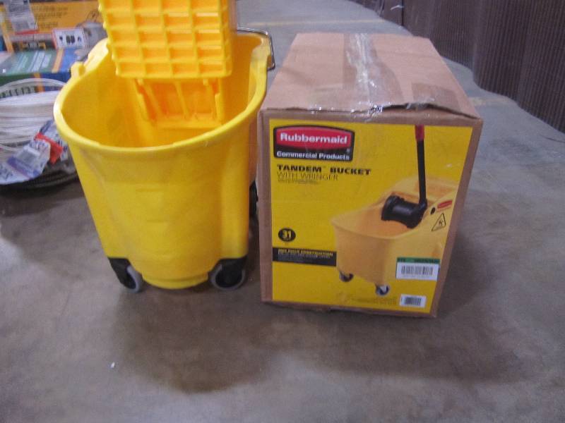 lot 63 image: Rubbermaid Commercial Products 31 qt. Tandem Mop BucketWave Brake 35 Qt. Yellow Down-Press Combo Mop Bucket and Wringer System