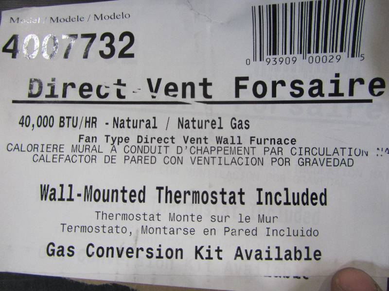 lot 95 image: Williams 40,000 BTUhr Counterflow Direct-Vent Wall Furnace Natural Gas Heater(x2)