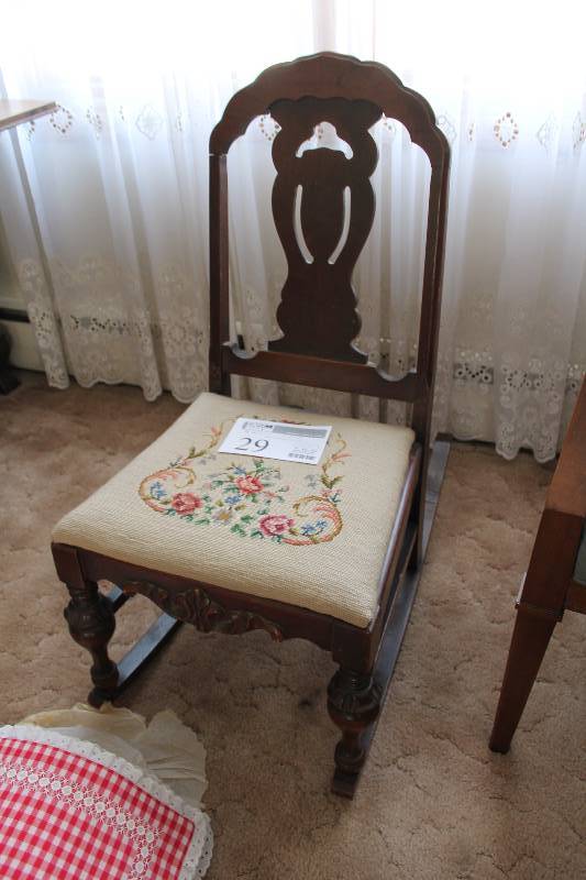 Padded Wood Rocking Chair w Hand-Crafted Cushion Design