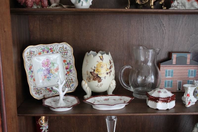 Glass Plates, Ceramic Egg, Glass Pitcher, Table Dcor
