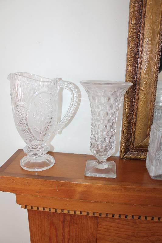 Lot of (2) Glassware - Vase, Pitcher