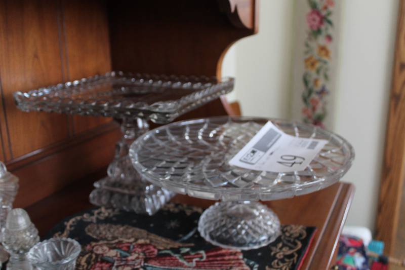Lot of (2) Decorative Glass Cake Stands - Rectangle, Round
