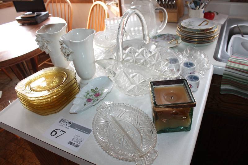 Glassware, Ceramic Vases, Plates, Serving Trays, Candles, Hand-Painted Signed Plates