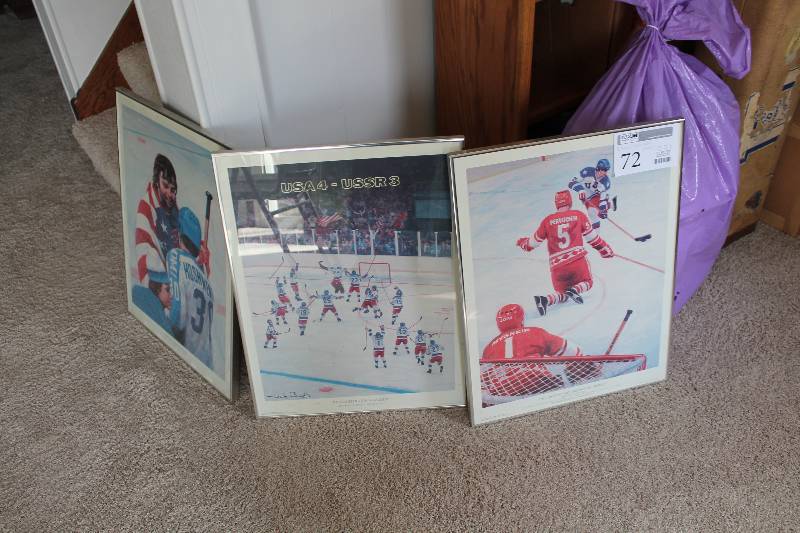 Lot of (3) Framed Hockey Posters - Do You Believe In Miracles,The Shot Heard Around The World, America The Beautiful From 1980 Winter Olympics