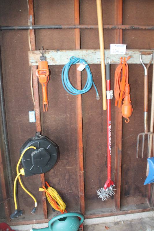 Yard Tools - Aerator, Rake, Shovel, Extension Cords, Shop Light, Cord Reels, Water Can, black & Decker Multivator, shovels