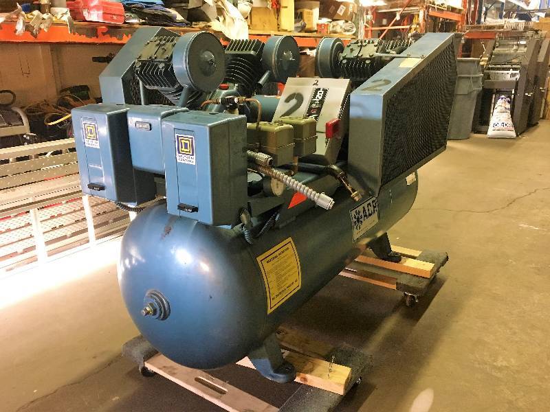 lot 51 image: ACP 3-Phase Air Compressor 2-Stage Dual Twin Head 80 Gallon Horizontal Tank