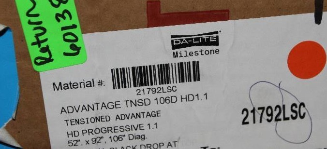 Da-Lite 169 HD (1080p, UHD, 4K) Tensioned Advantage Electrol ElectricMotorized Projection Screen (MSRP $3995)