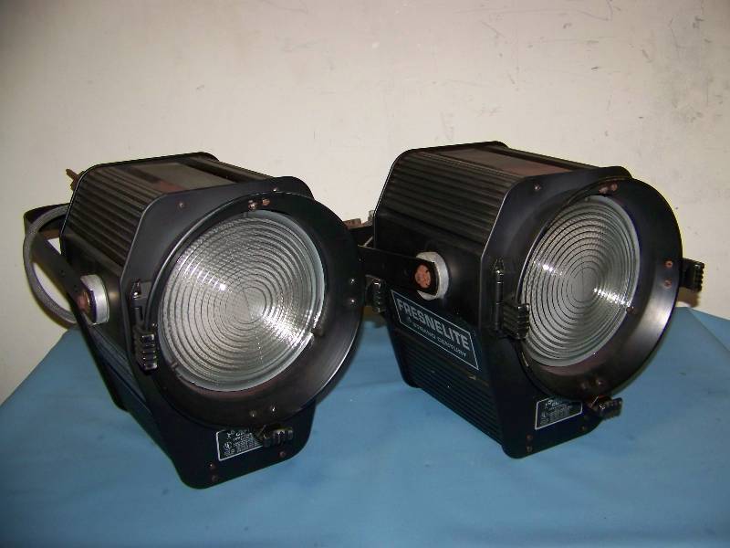 (2) 8, Fresnelite, Strand Century, Stage  Spot Lights with C-Clamp Mounting Brackets and Standard Power Adapters