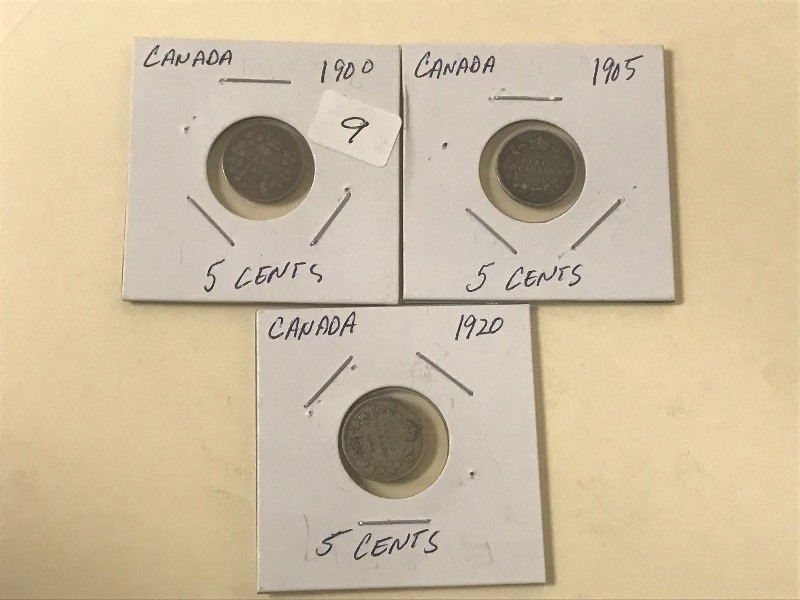 (3) Canadian Silver 5 Cent Pieces ...