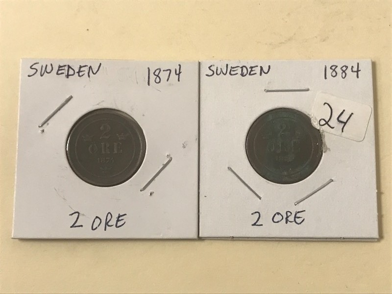 Sweden 1874 & 1884 Two Ore Coins ...