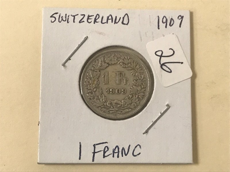 Switzerland Silver 1909 One Franc C...