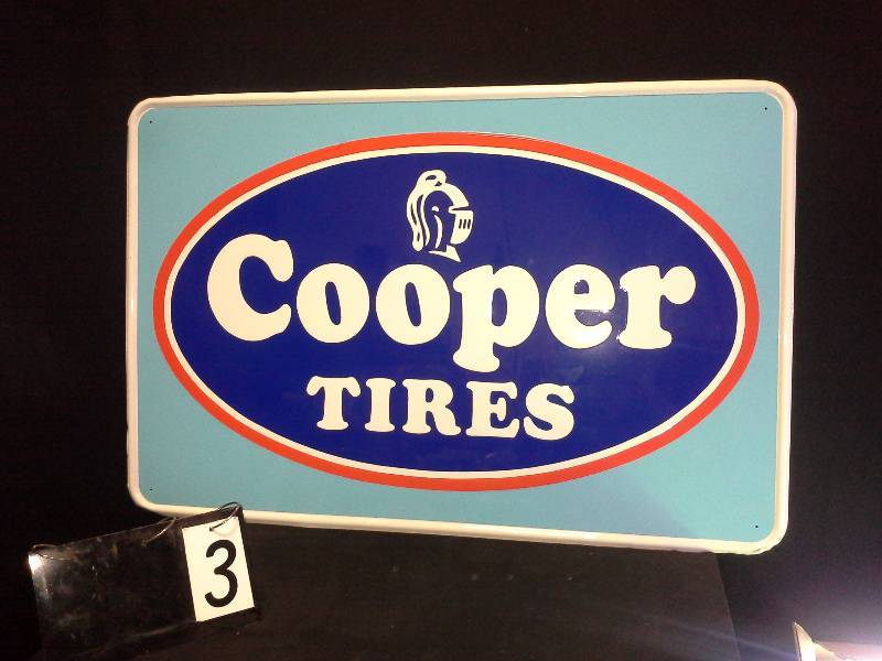 lot 3 image: Vintage Cooper Tires embossed tin sign