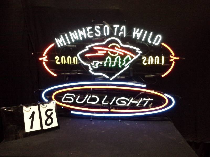 lot 18 image: Bud Light NHL MN Minnesota Wild hockey inaugural neon sign
