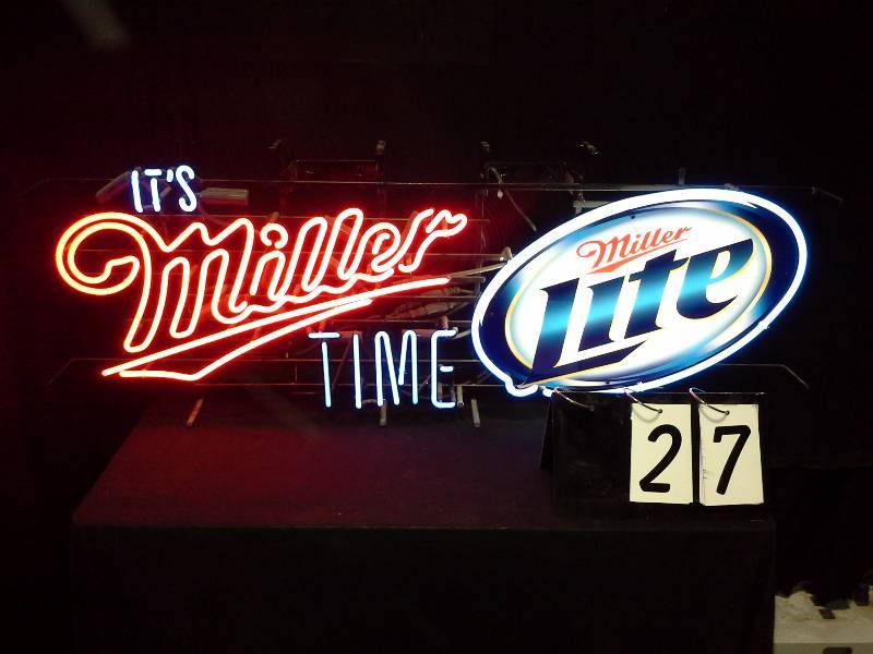 lot 27 image: Its Miller Time, Miller Lite neon sign