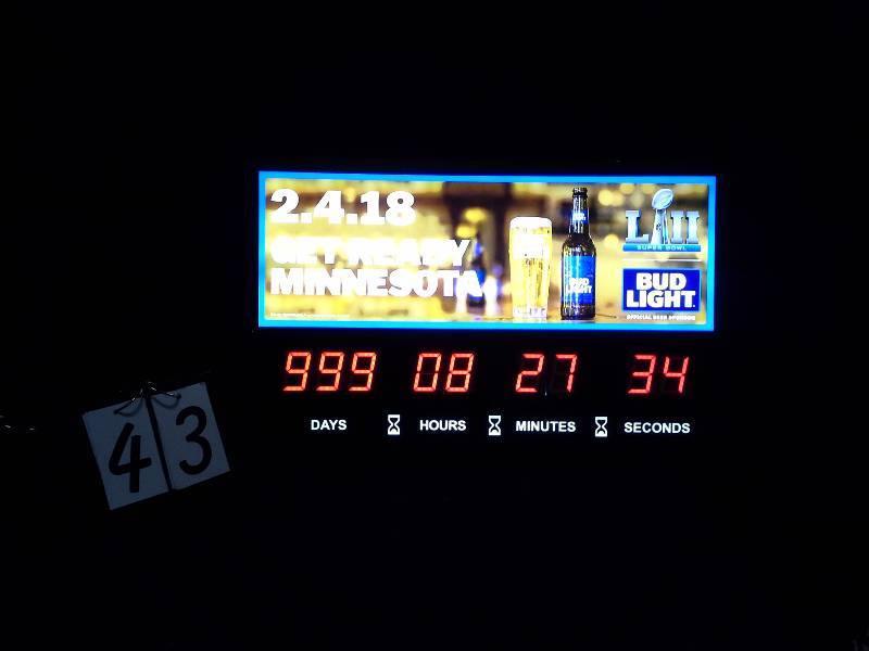 lot 43 image: Bud Light NFL Super Bowl LII 52 digital countdown clock