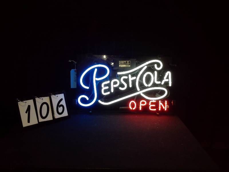 lot 106 image: Pepsi Cola Open neon sign