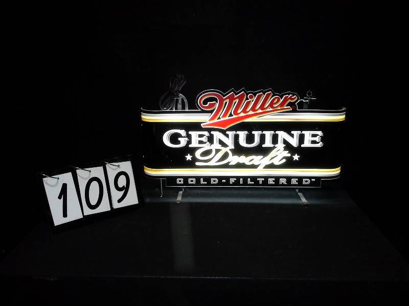 lot 109 image: Miller Genuine Draft fluorescent sign