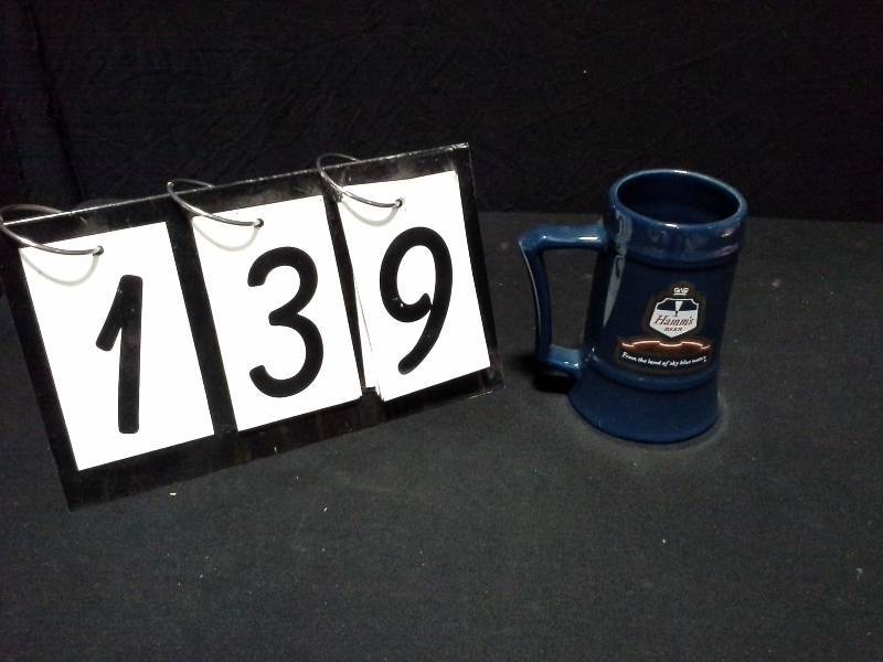 lot 139 image: Hamms Beer, blue ceramic mug