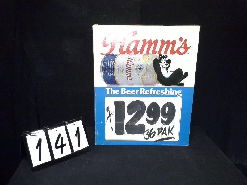 lot 141 image: Hamms Beer price sign  box