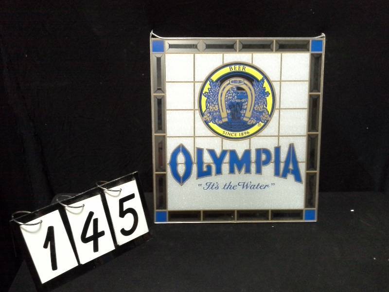 lot 145 image: Olympia Beer faux stained glass