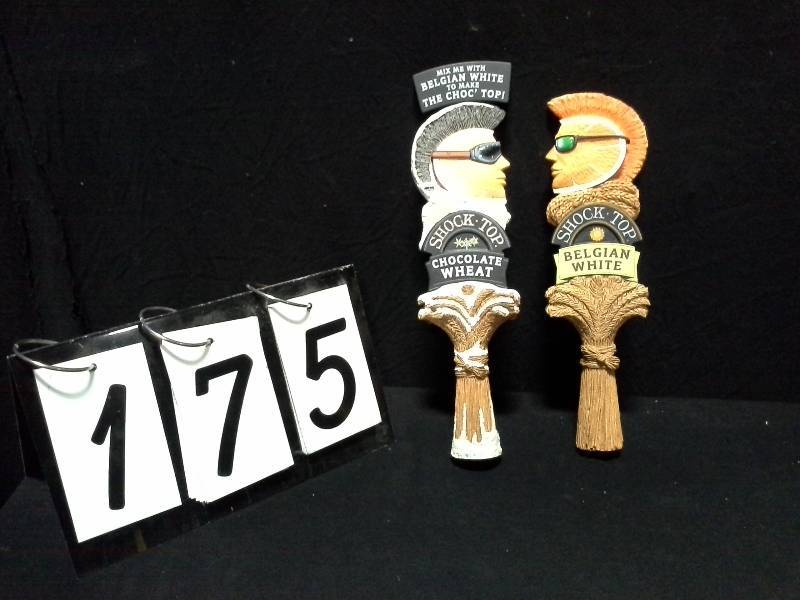 lot 175 image: Shock Top Belgian White and Chocolate Wheat tap handles