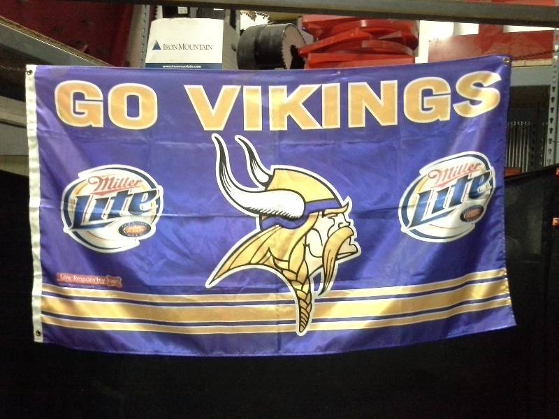 lot 183 image: Miller Lite beer Minnesota MN Vikings, Go Vikings, fabric flag