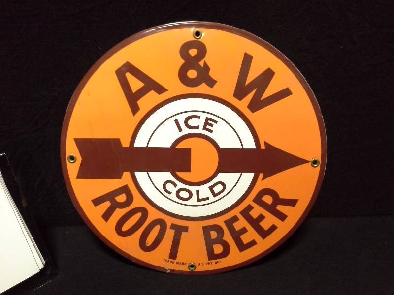 lot 187 image: A & W Root Beer porcelain sign