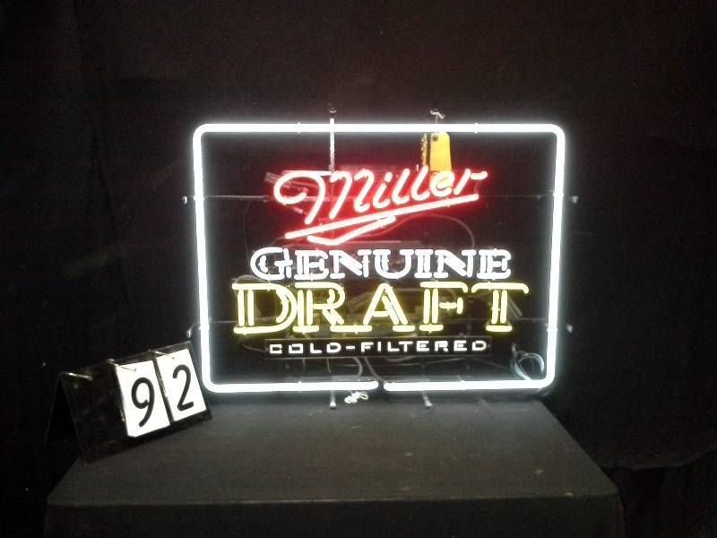 lot 92 image: Miller Genuine Draft neon sign