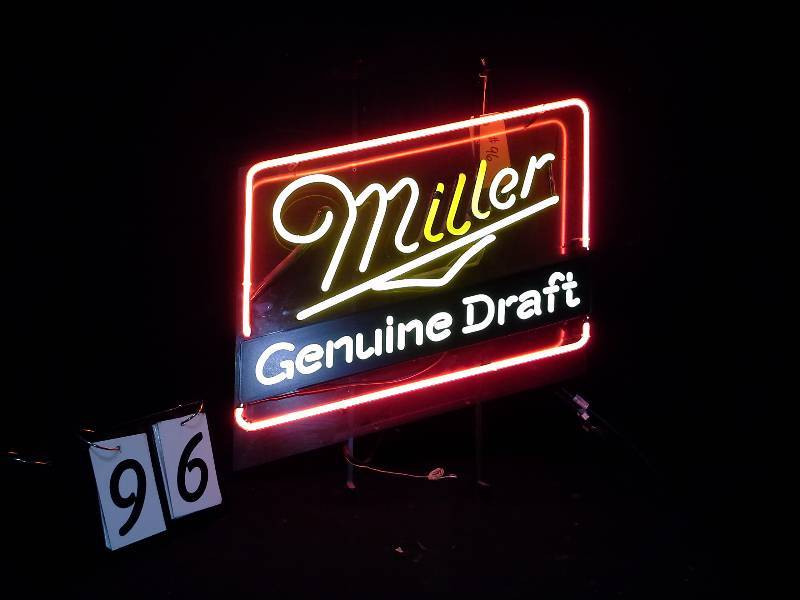 lot 96 image: Old School Miller Genuine Draft neon sign