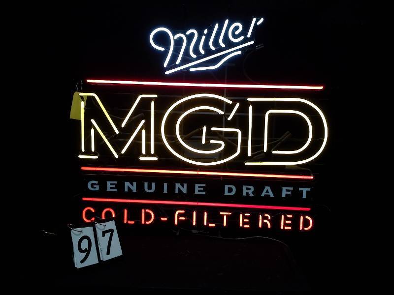 lot 97 image: Large Miller MGD Cold-Filtered neon sign