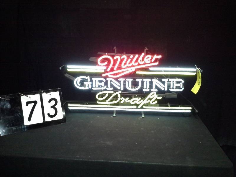 lot 73 image: Miller Genuine Draft marquee neon sign