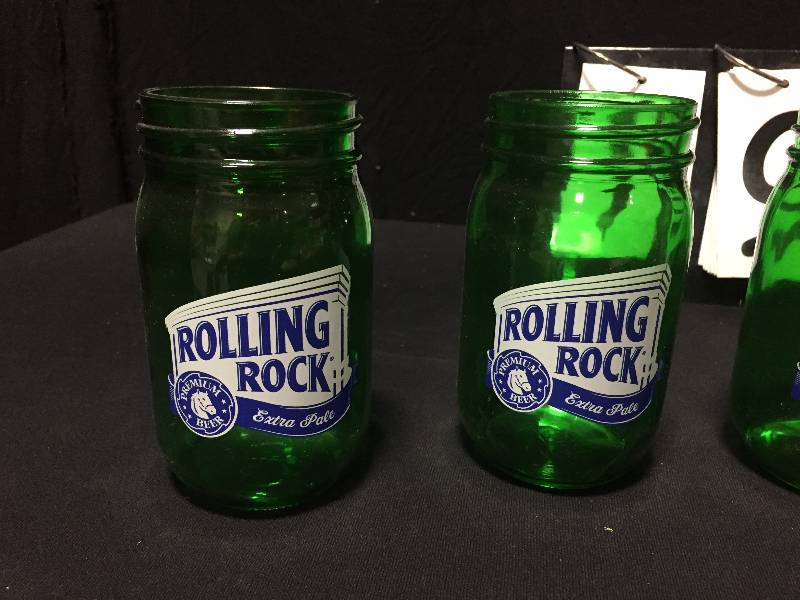 lot 191 image: Rolling Rock Beer mason jar glasses