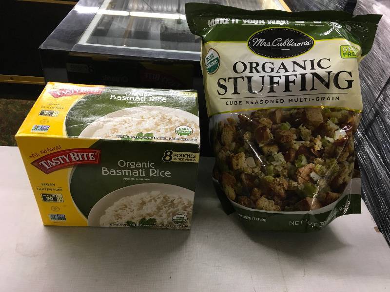 lot 125 image: ORGANIC BASMATI RICE 8PK, RETAIL $11.99 AND ORGANIC STUFFING 30OZ, RETAIL 6.89
