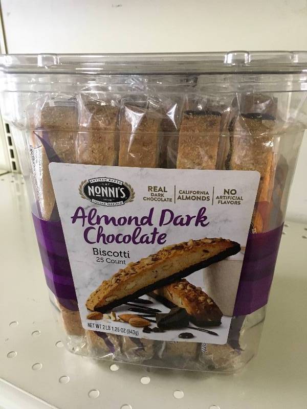lot 127 image: ALMOND DARK CHOC BISCOTTI, RETAIL $9.49